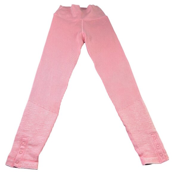 Offline By Aerie XS Ribbed Pink High-Waisted Cropped Leggings With Button Detail - Picture 1 of 9